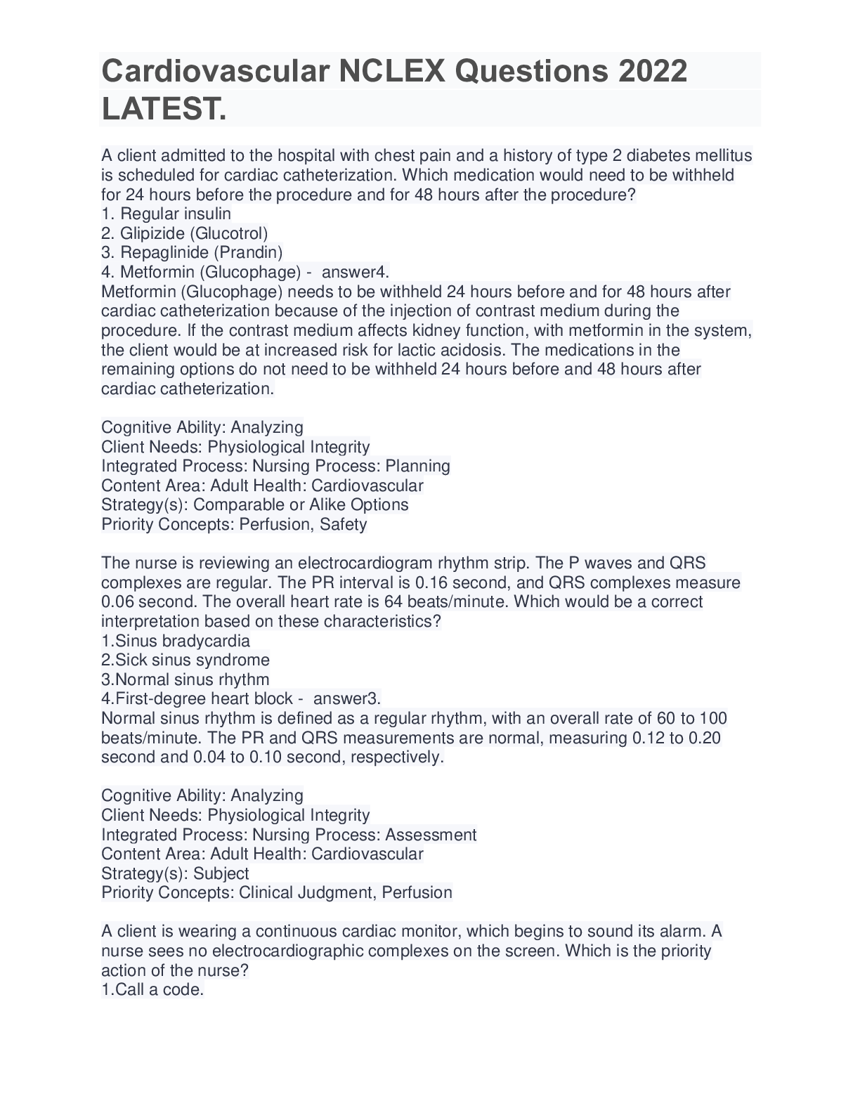 Preview image for Cardiovascular NCLEX Questions  WELL EXPLAINED GRADED A.